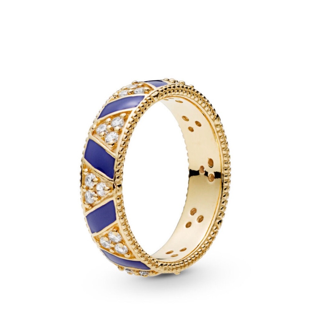 Pandora Gold Ring with Blue and Clear Accents